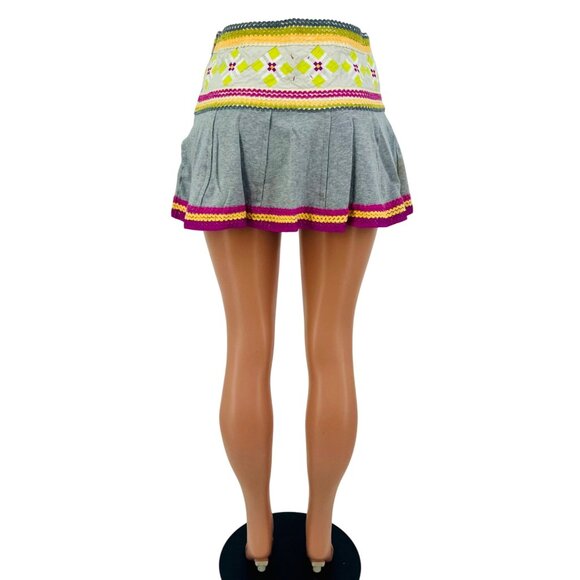 Y2K RARE Free People Boho Pleated Embroidered A-Line Mini Skirt • Skater Indie 6 - Picture 12 of 16